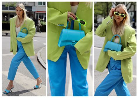 lime green and blue outfits.